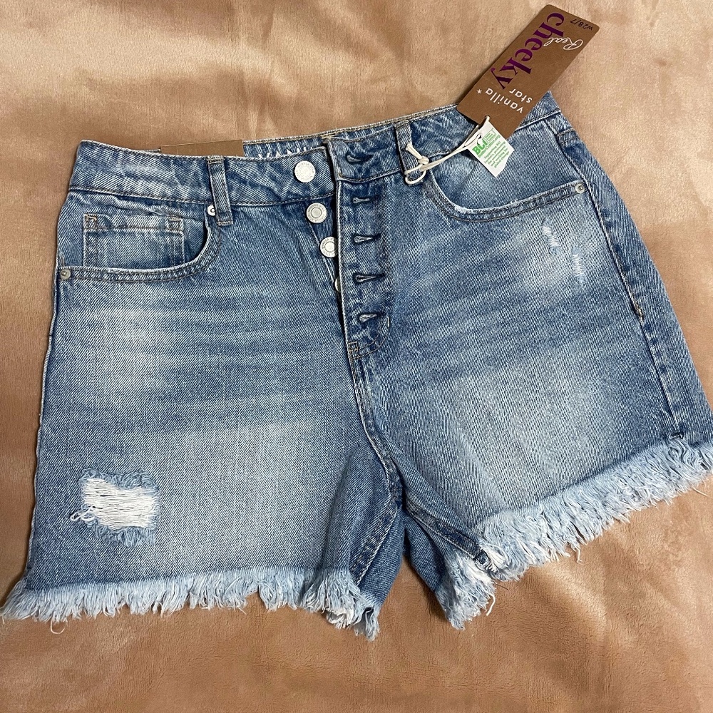 Real Cheeky Denim distressed mini shorts